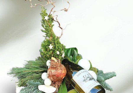 Kerststuk met wijn