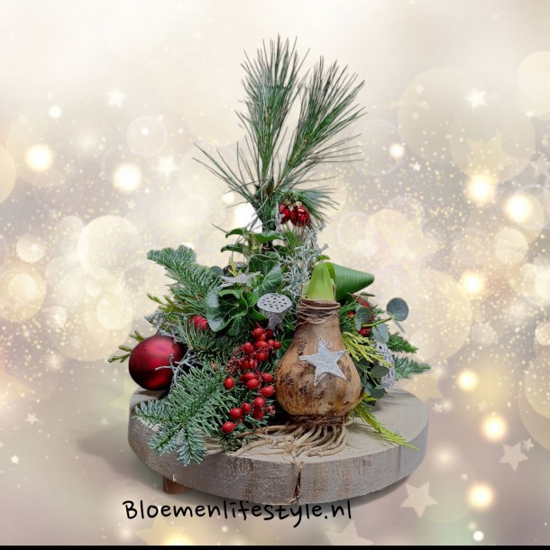 Kerststuk met amaryllisbol
