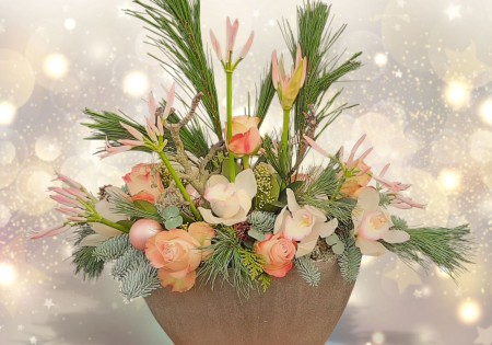 'Kerststuk Fleurig geschikt met cymbidiums'