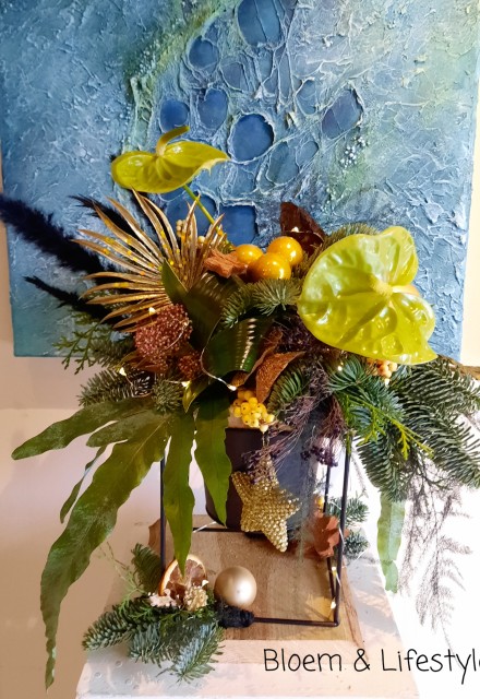 Kerststuk op frame DIY